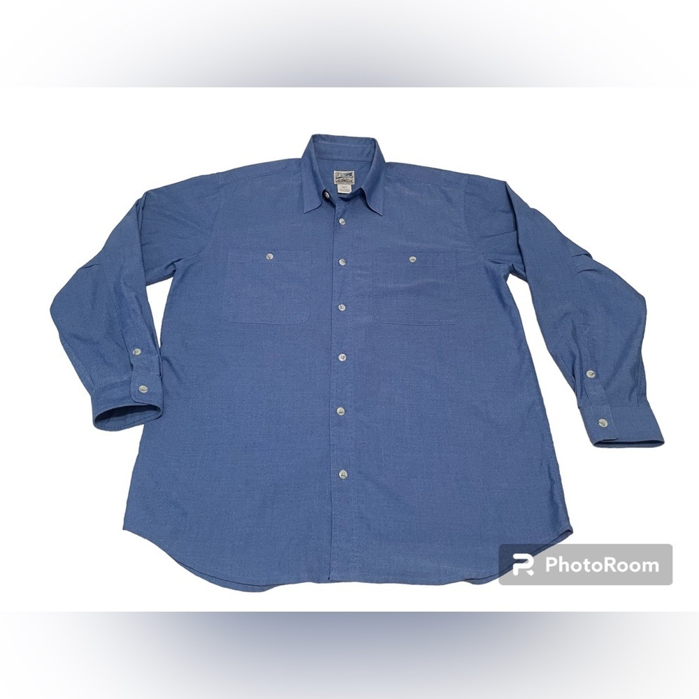 Travelsmith Blue Chambray Casual Long Sleeve Button Down Shirt, Men’s Size Large